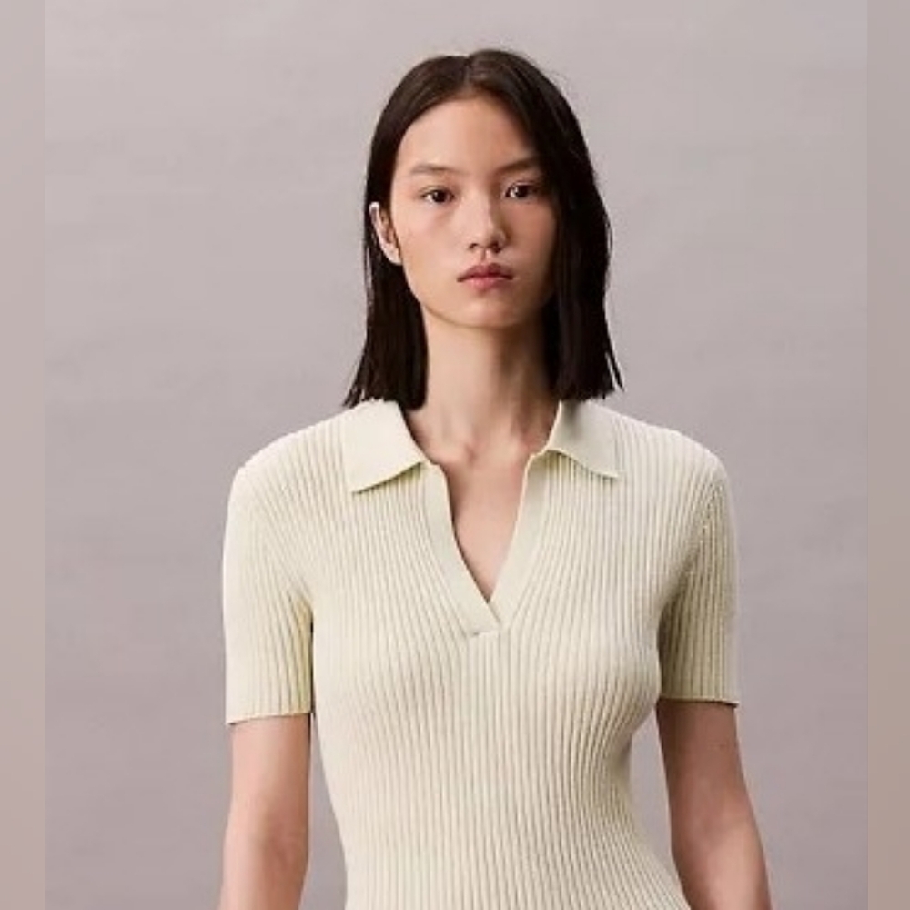 Calvin Klein Smooth Cotton Rib Sweater Polo in Aloe Wash Size Small - Picture 4 of 6